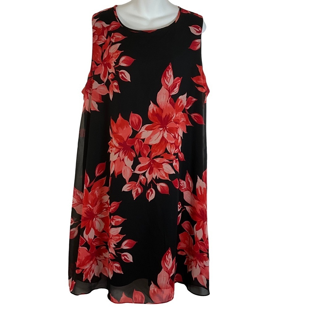 Jessica Howard Dress Size 20W Black and Red Floral Sleeveless